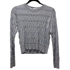 MNG Mango Textured Knit Sweater Womens Small Blue Ruched Long Sleeve Pullover